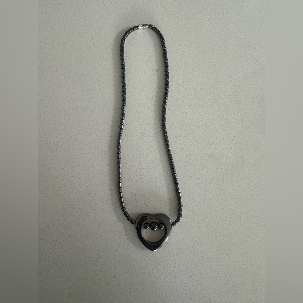 Polished Hematite Open Heart Necklace